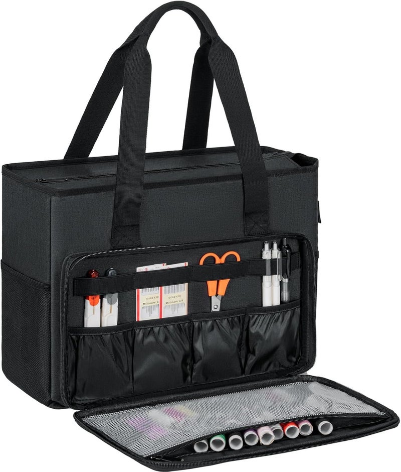 GMAK Embroidery Storage Bag, Embroidery Project Carrying Bags for Embroidery Kit/Cross Stitch Supplies/Stitch Tools Kit, Embroidery Supplies Storage Tote Case with Multiple Pockets, Bag Only, Black - Image 1